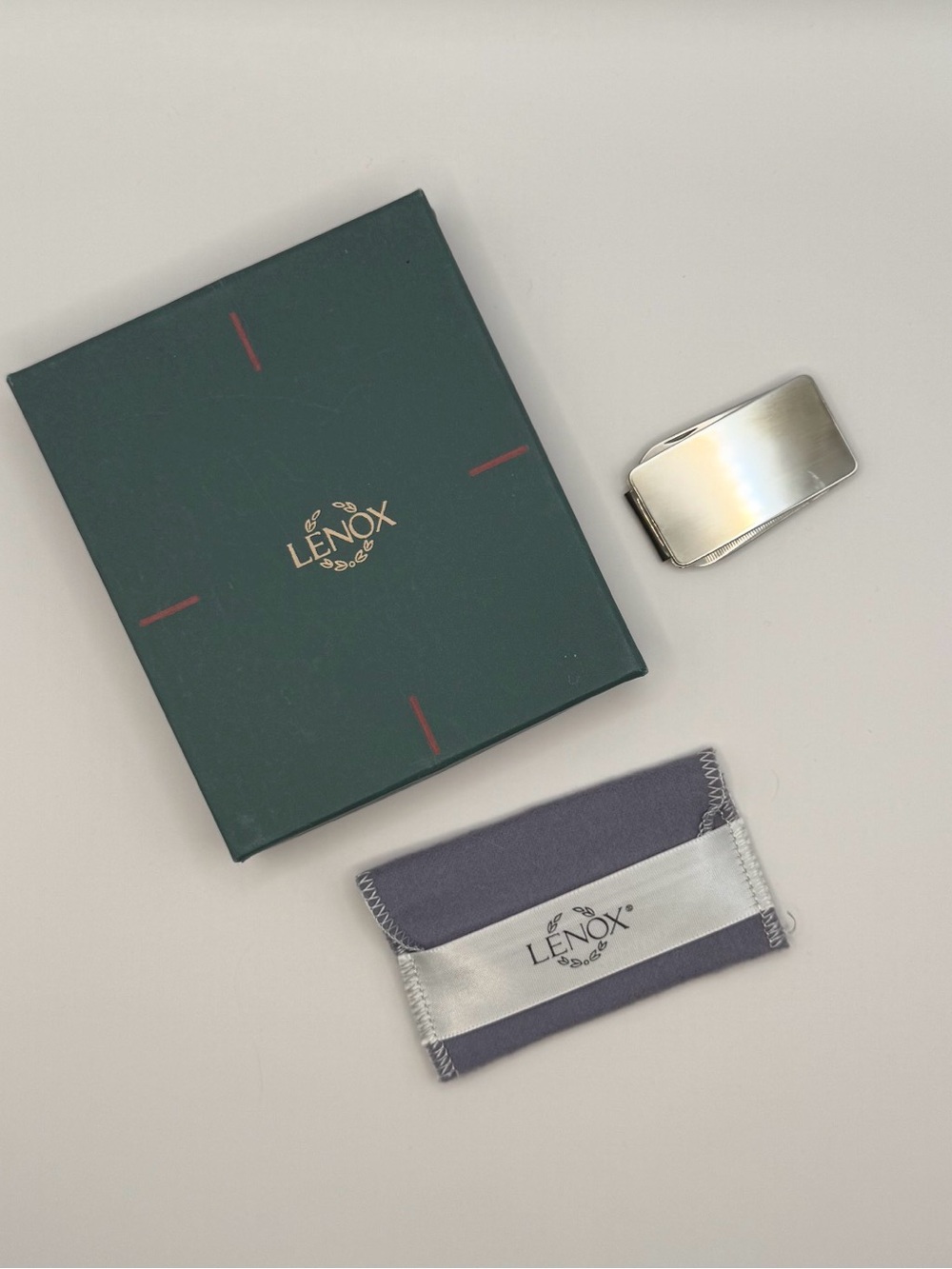 NWT Lenox Polished Silver Tone Money Clip with Branded Pouch
